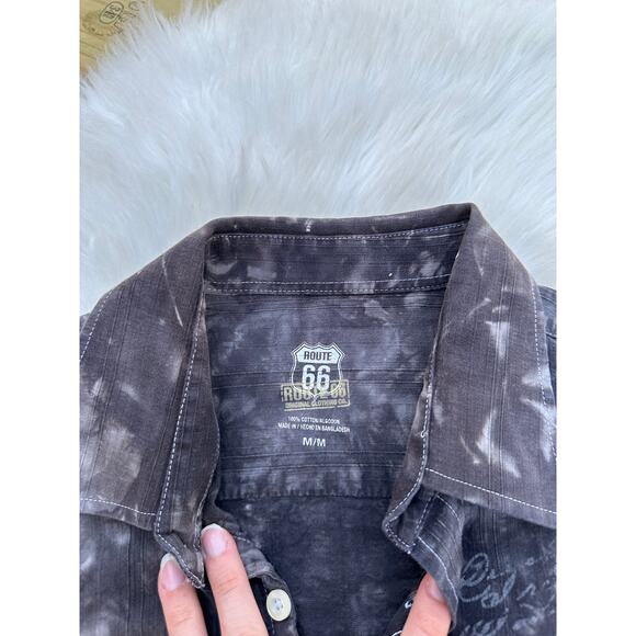 Vintage Y2K Black Winged Grunge Route 66 Button Shirt - Picture 4 of 7